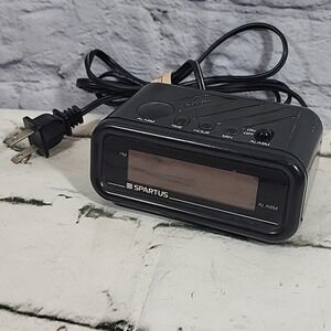 Vtg Spartus Alarm Clock Model 1146 Compact Alarm Black Red Display VG Condition‎